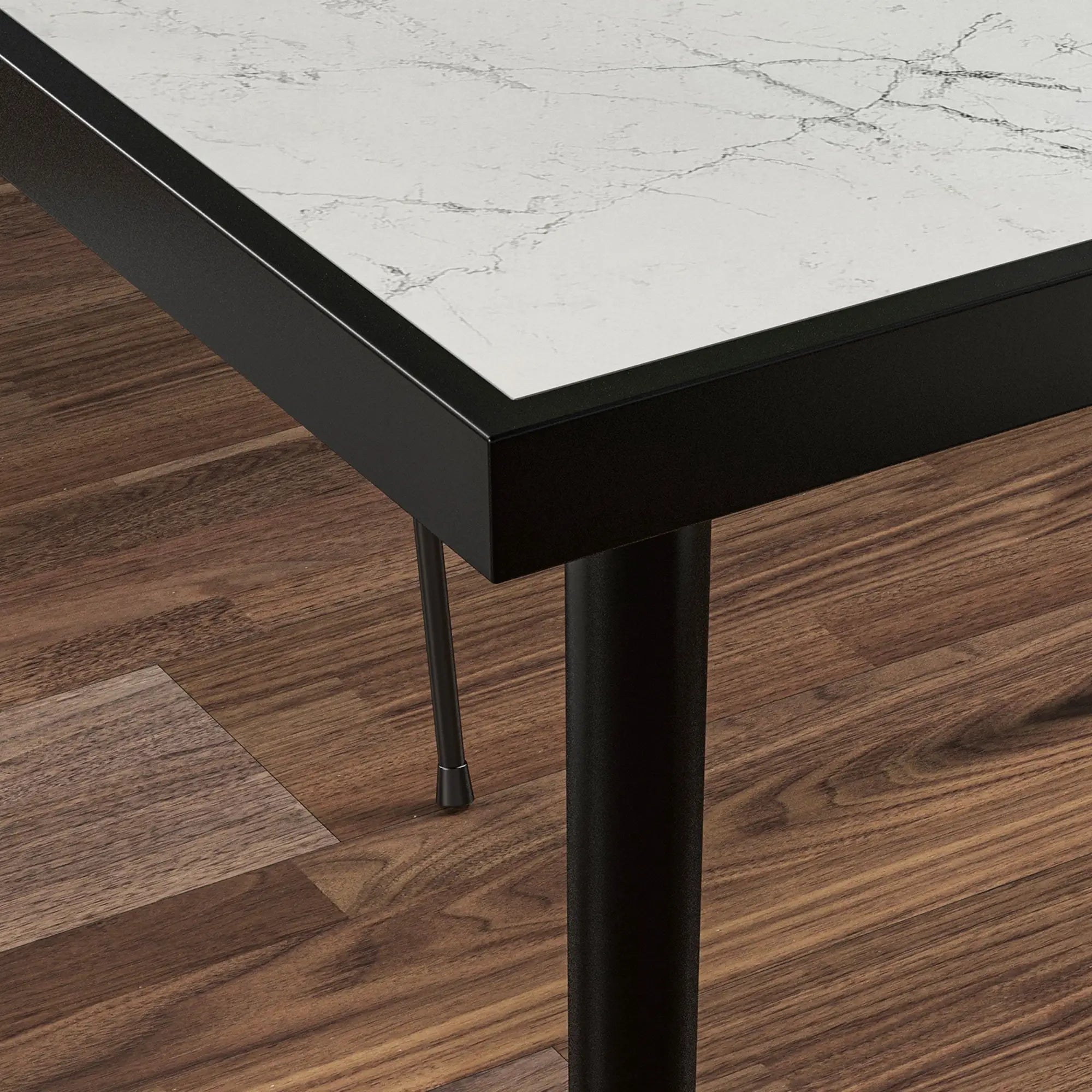 Square Outdoor Dining Table for 4, Marble Effect Glass Top, Steel Frame, White Patio Dinning Tables at Gallery Canada