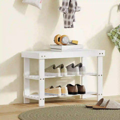 Bamboo Shoe Storage Bench, 3-Tier, 2 Shelves, Holds 6 Pairs, White Shoe Storage Cabinets & Racks White at Gallery Canada