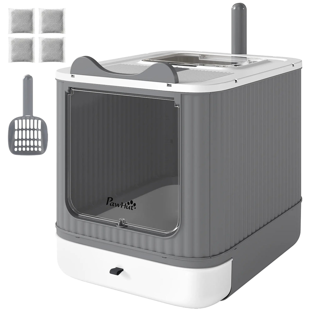 Enclosed Kitty Litter Box With Lid, Front-Entry, Top-Exit, Scoop, Deodorizer Bag, Medium, White Cat Litter Box Enclosures Grey, White, Black at Gallery Canada