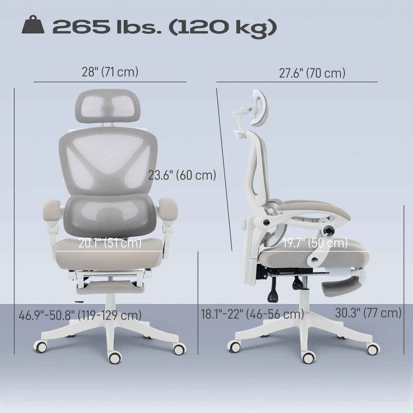 Mesh Desk Chair With Adjustable Headrest, Light Grey