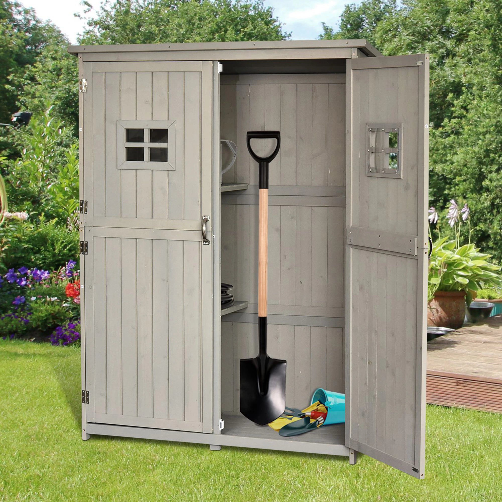 4x1.5ft Wooden Garden Storage Shed, Outdoor Tool Cabinet, Grey Sheds at Gallery Canada
