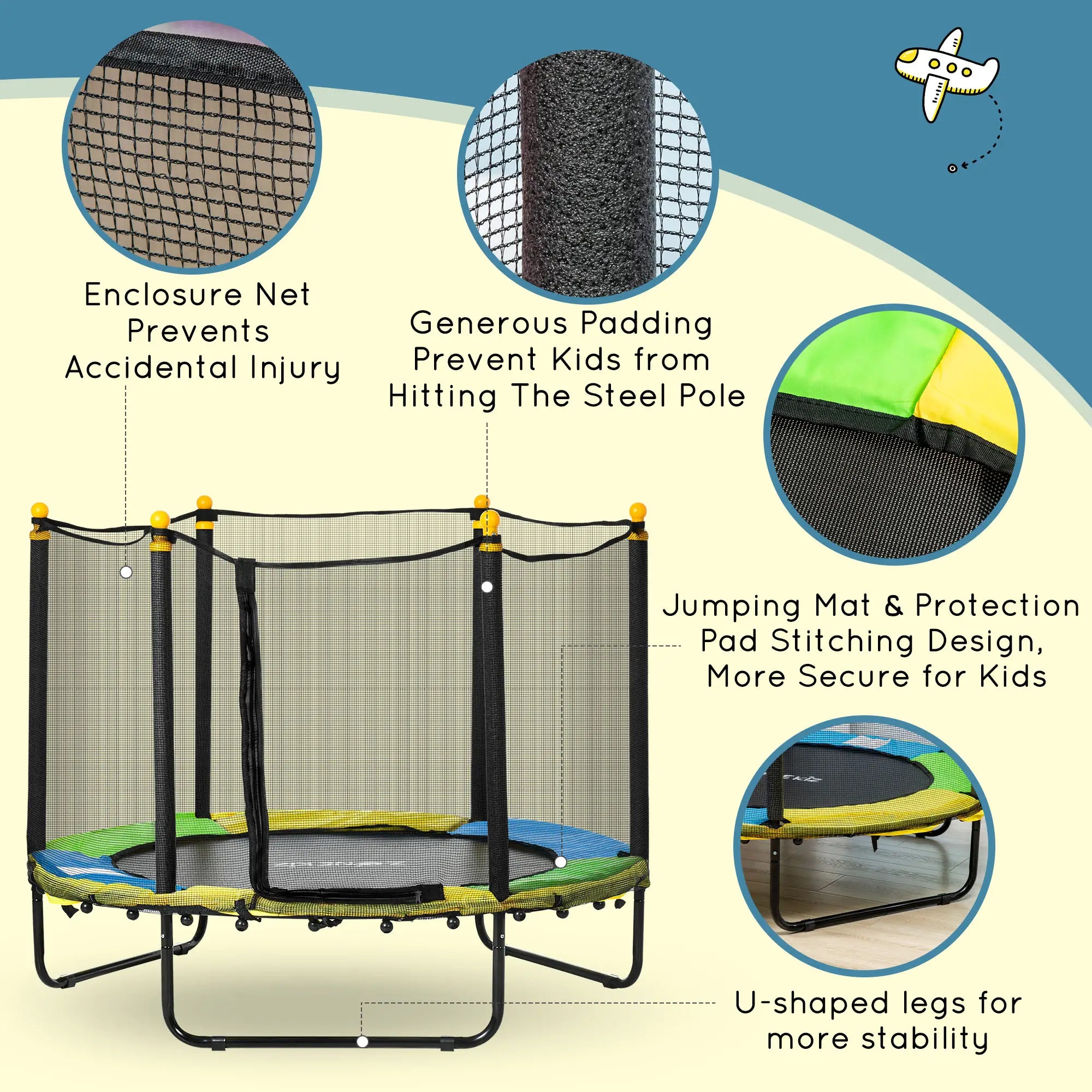 4.6FT Kids Trampoline with Enclosure Net, Indoor Outdoor, Black Trampolines at Gallery Canada