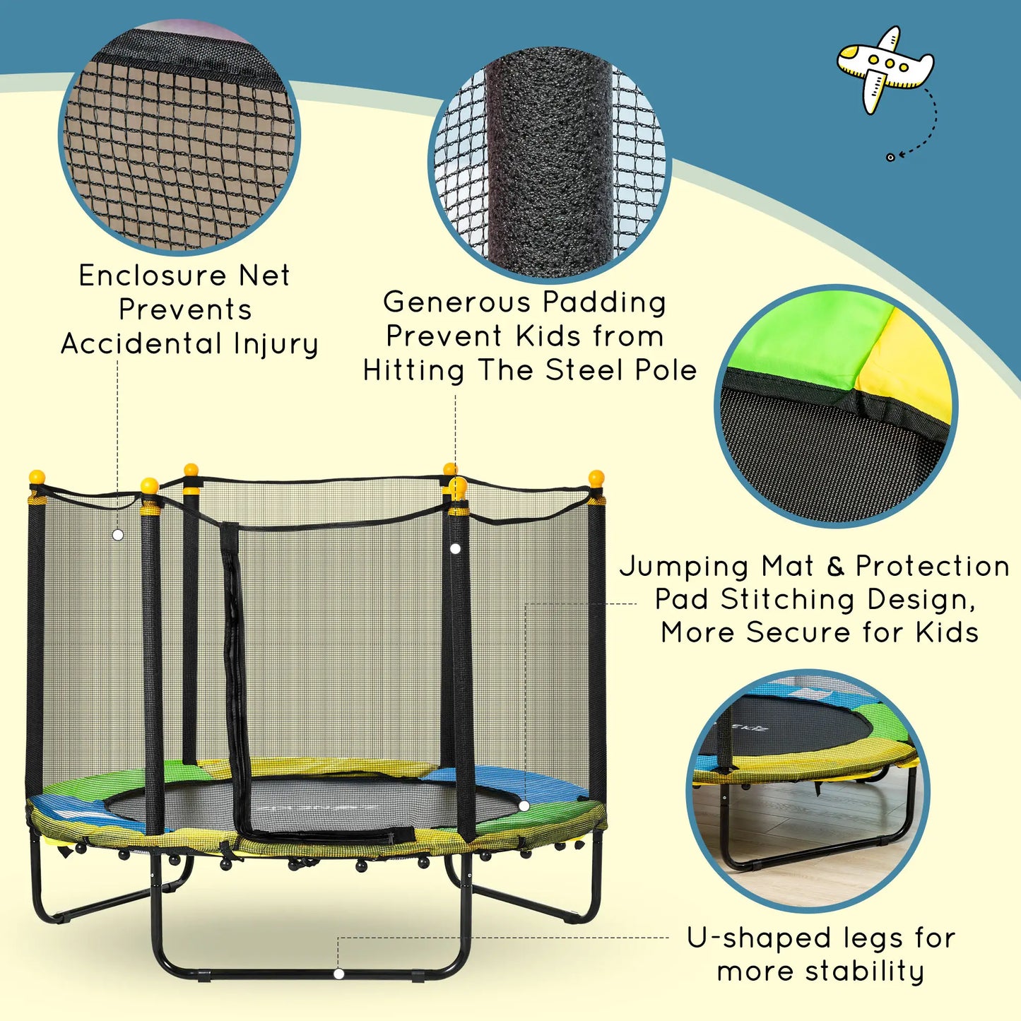 4.6FT Kids Trampoline with Enclosure Net, Indoor Outdoor, Black Trampolines at Gallery Canada