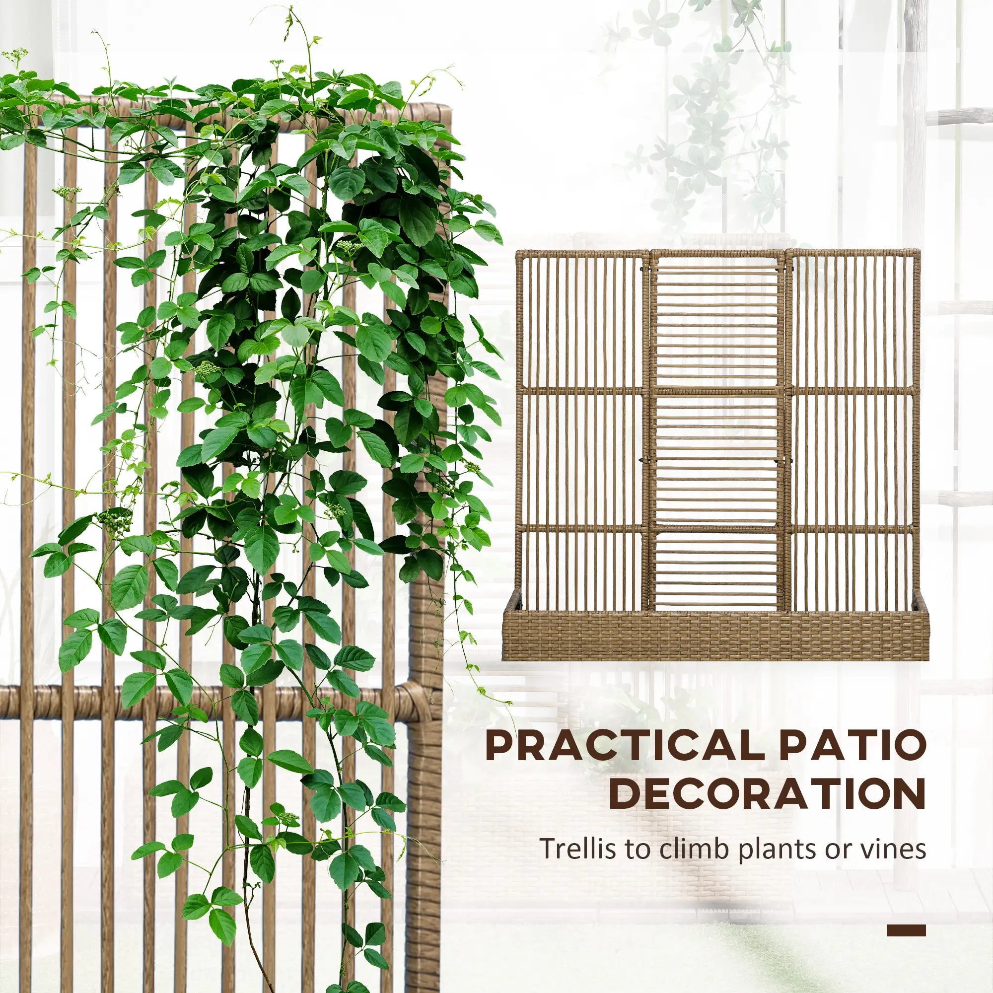 Raised Garden Bed with Lattice Trellis, Rattan Planter with Storage, Sand Brown Raised Garden Beds at Gallery Canada