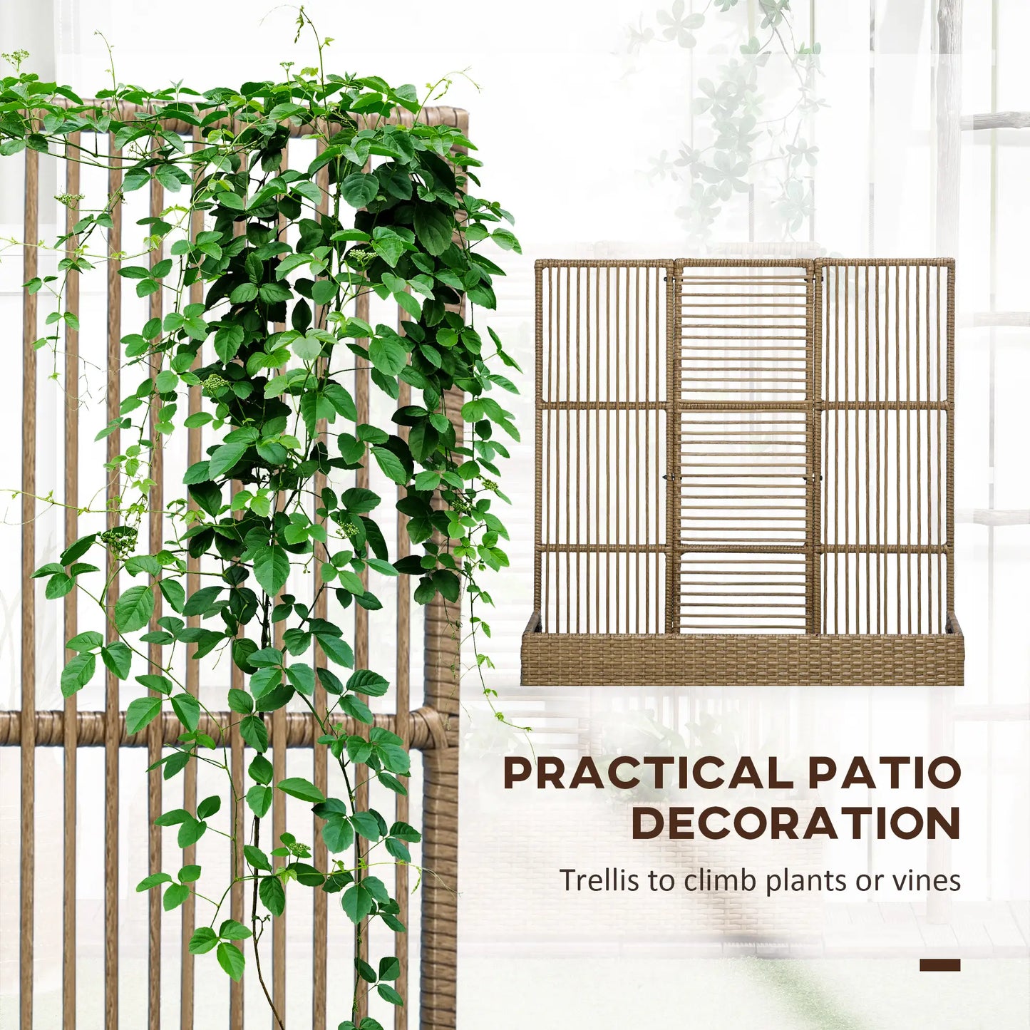 Raised Garden Bed with Lattice Trellis, Rattan Planter with Storage, Sand Brown Raised Garden Beds at Gallery Canada