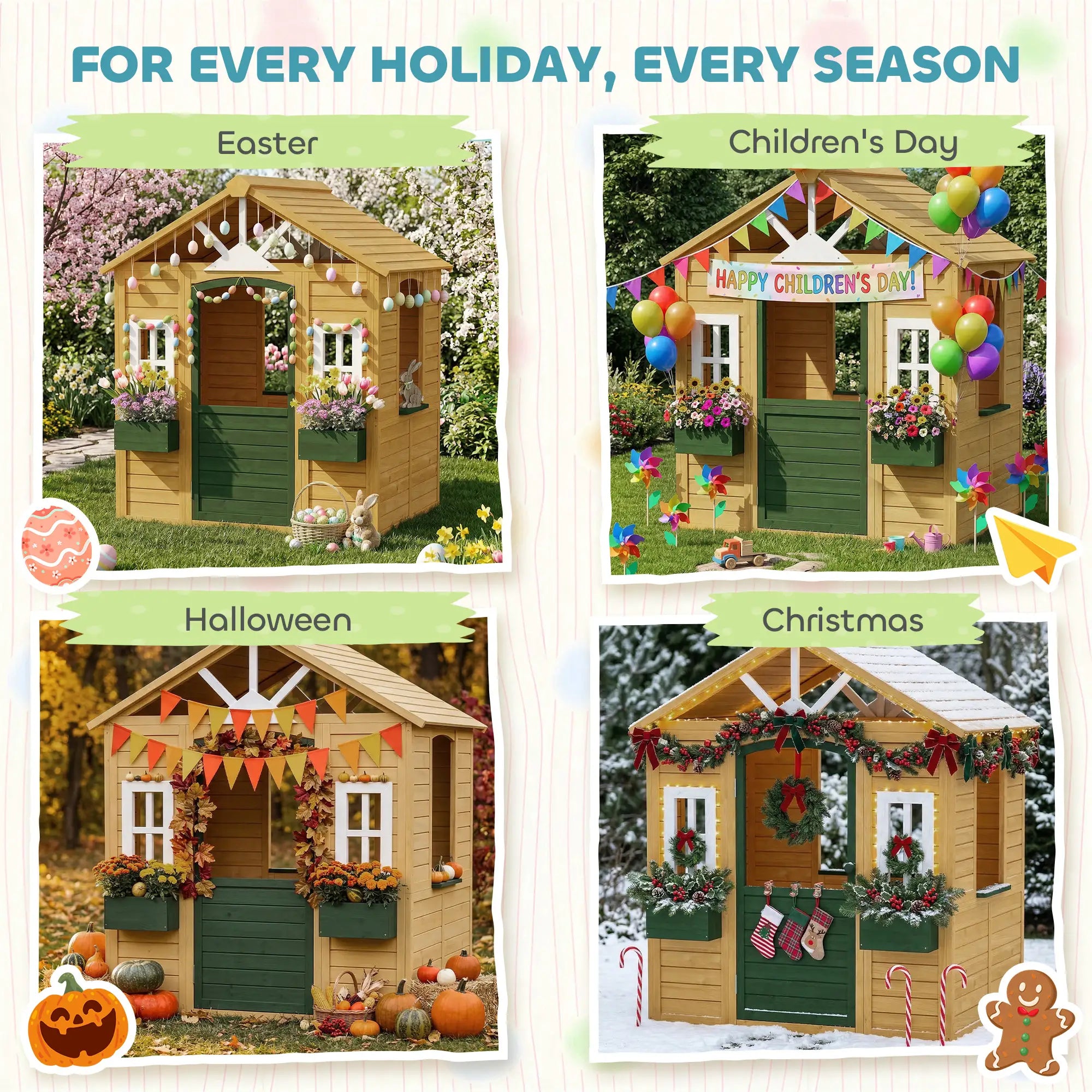 Wooden Kids Playhouse, Outdoor Garden, Indoor Playroom, Ages 3-8 Play Houses at Gallery Canada