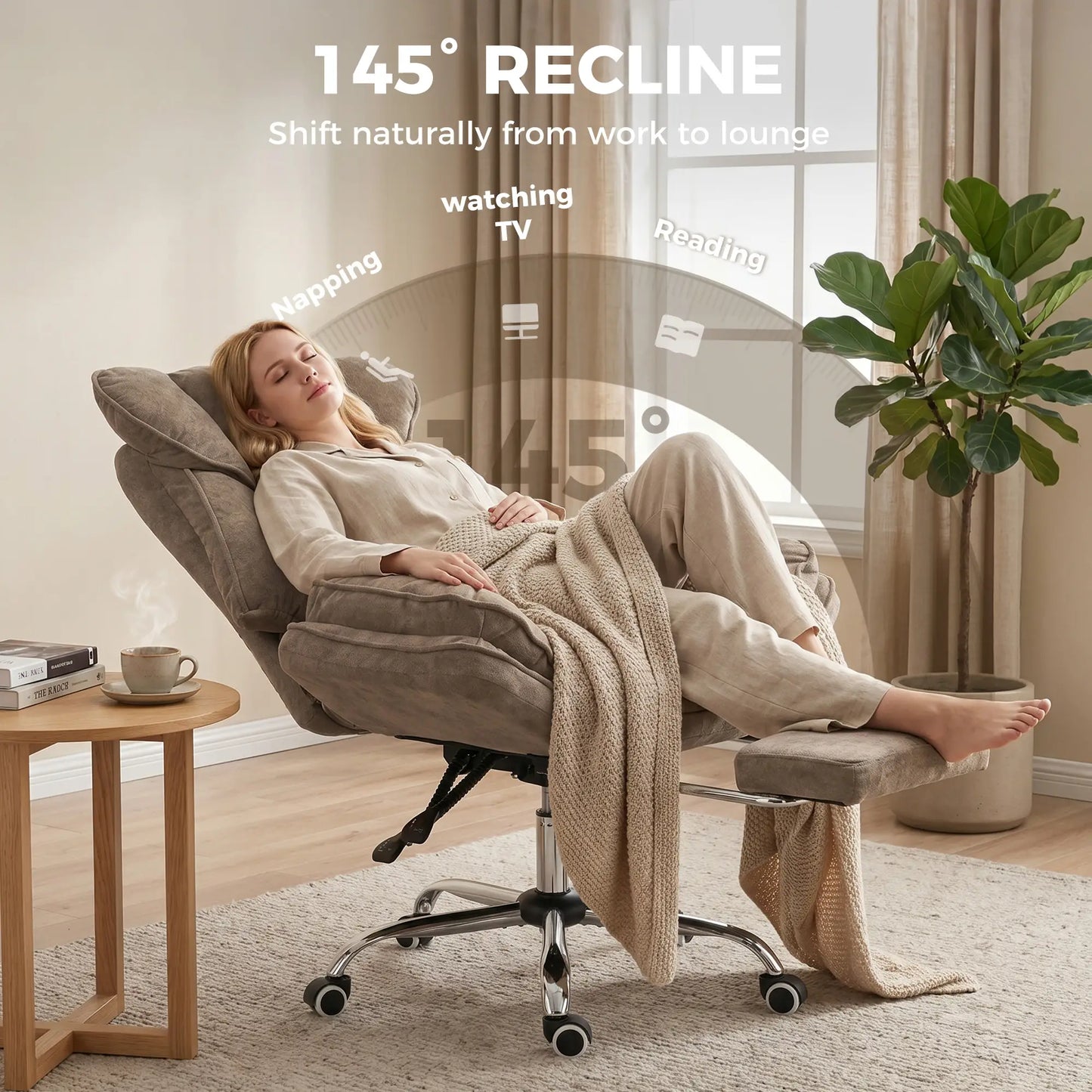 Criss Cross Chair With Wheels, Waterfall Armrests, Brown