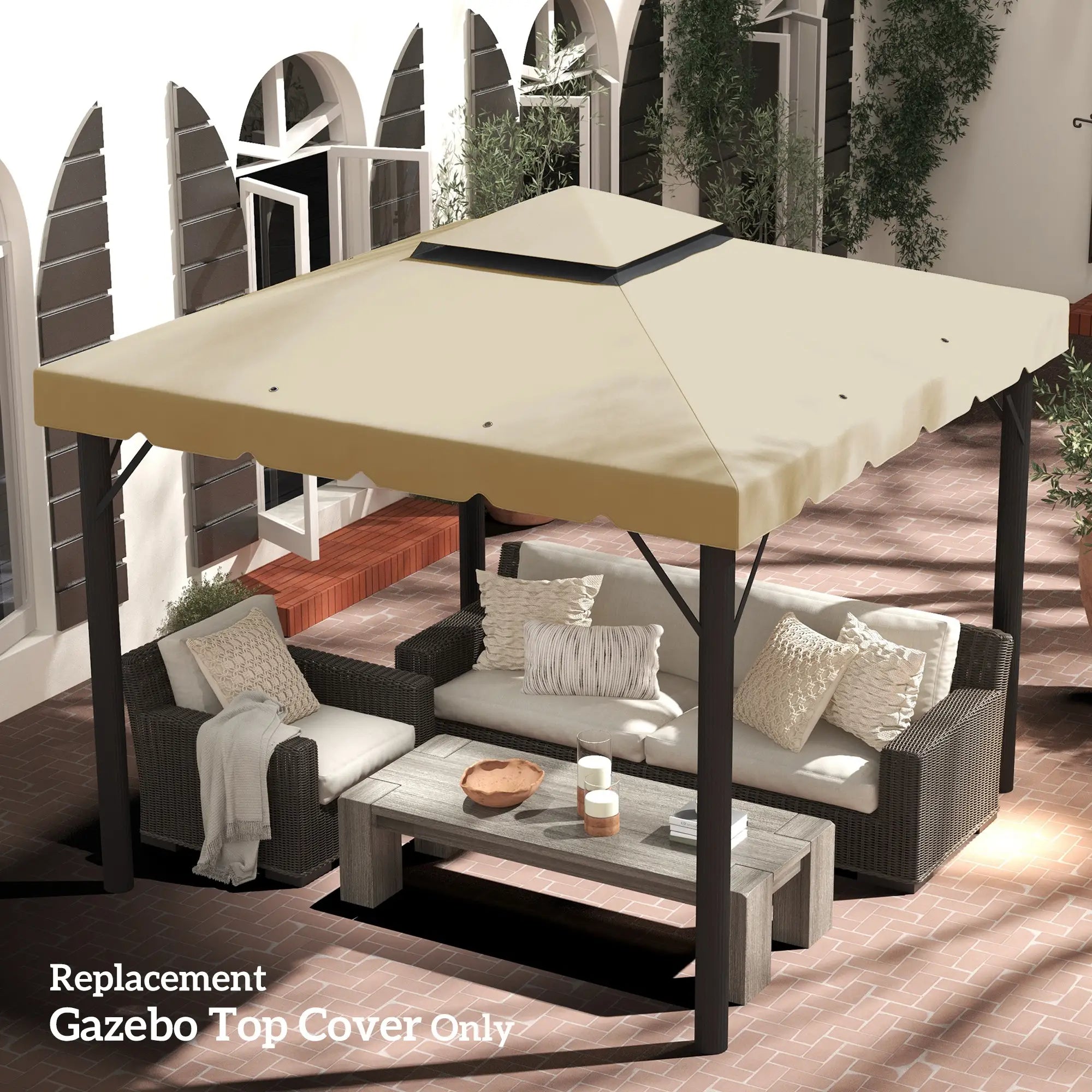 10' X 10' Gazebo Replacement Canopy Top, Vented Roof Patio Cover, Beige Gazebo Canopy Replacement at Gallery Canada