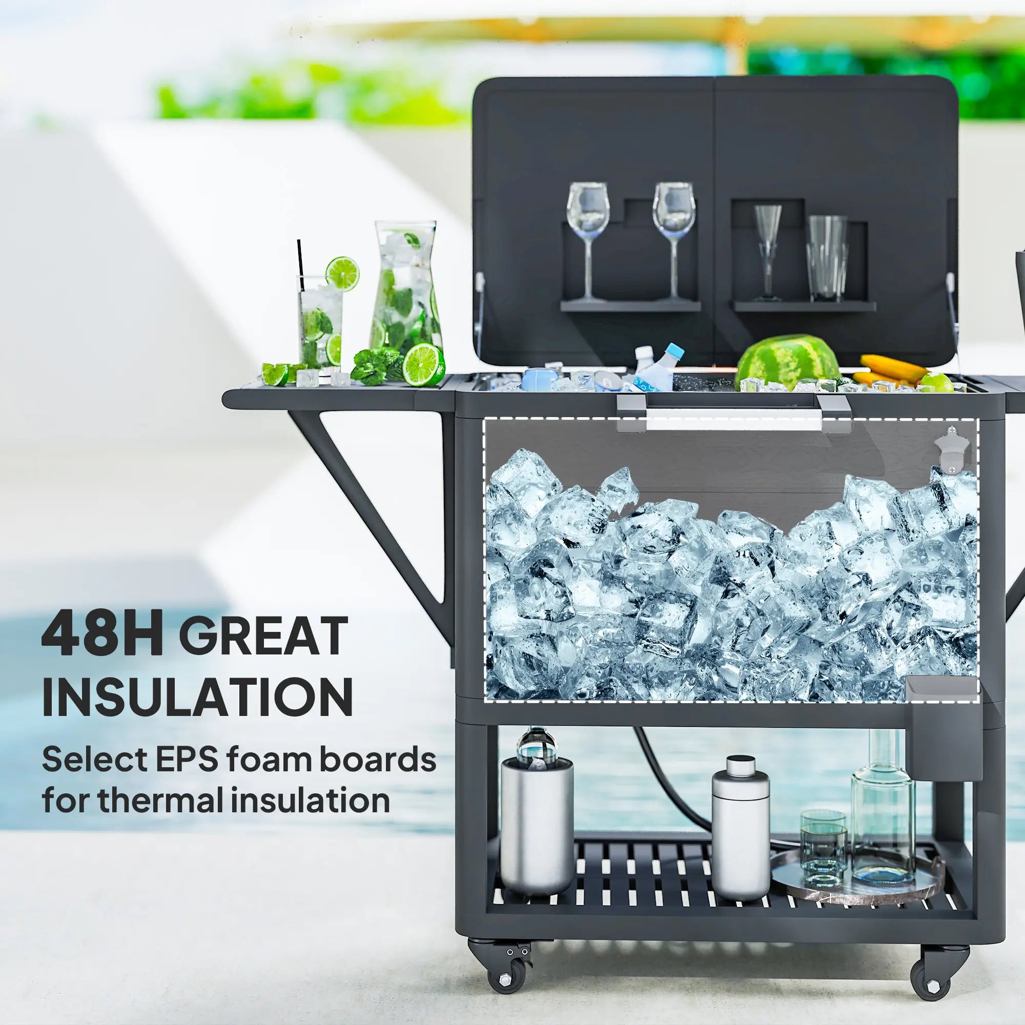 104 Quart Large Capacity Outdoor Cooler Cart, Patio Rolling Ice Chest, Black Cooler Boxes at Gallery Canada