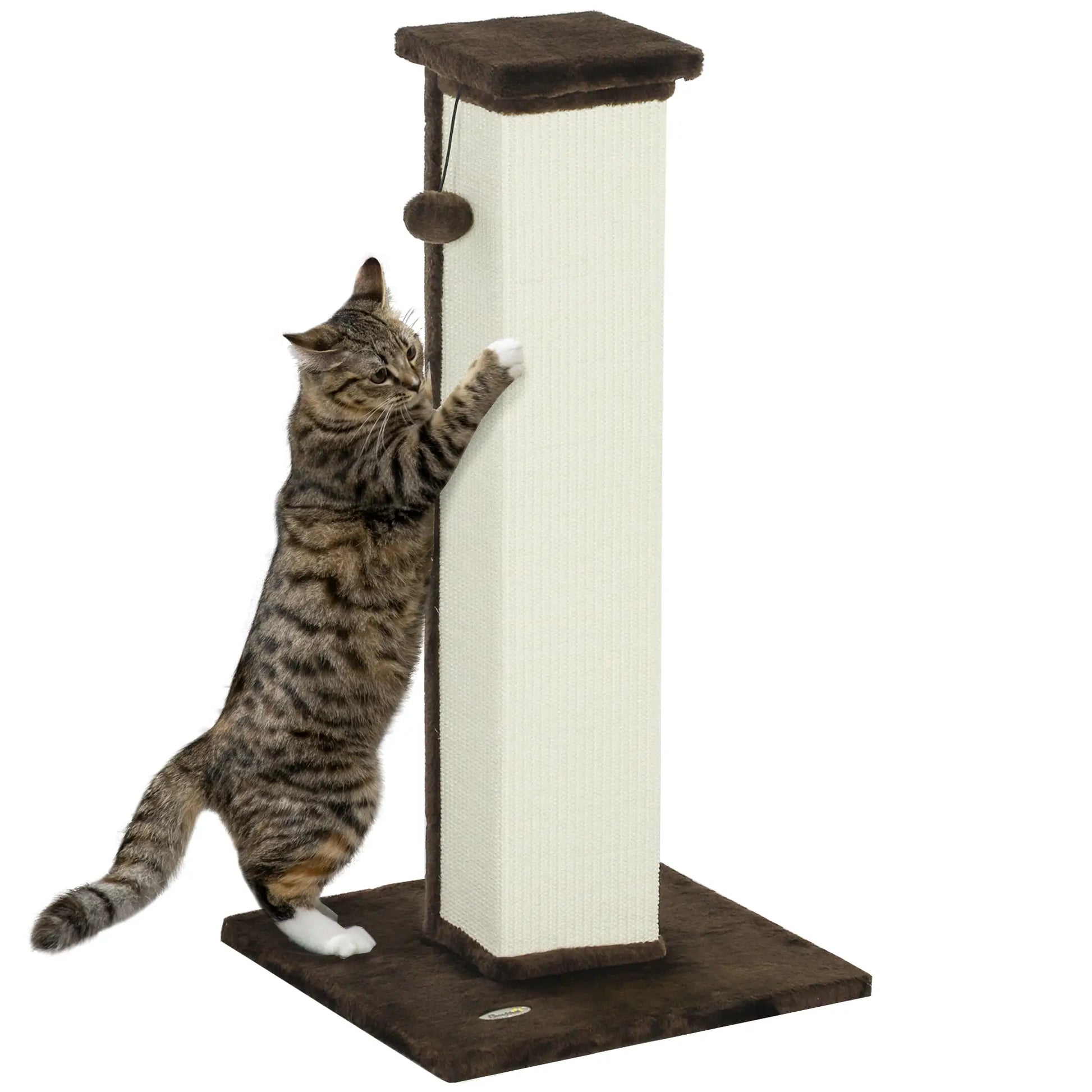 32" Tall Cat Scratching Post, Sisal Scratcher with Hanging Ball, Brown Cat Posts at Gallery Canada