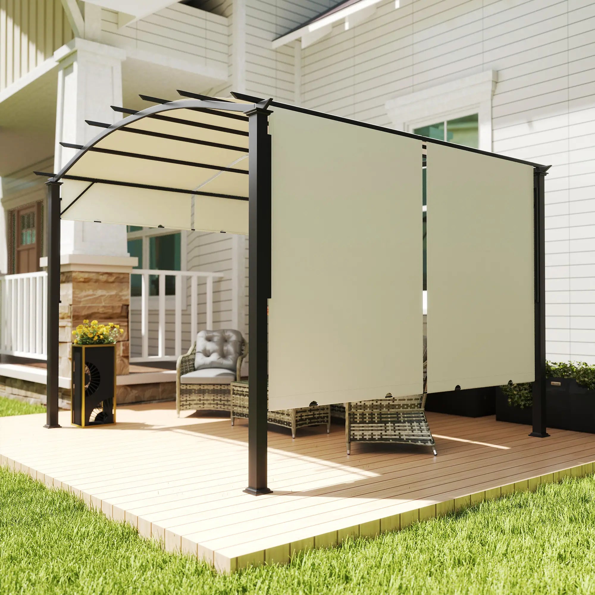 11' x 11' Retractable Pergola Canopy, Patio Backyard, Beige Pergolas at Gallery Canada