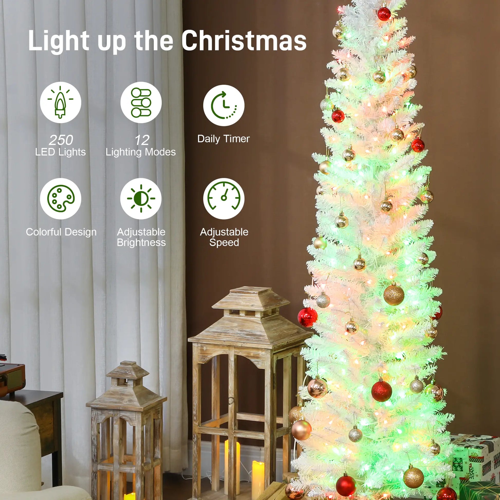 6ft Christmas Tree, Colorful DIY LEDs, Hinged Pencil, Remote, Timer, White Pencil Christmas Trees at Gallery Canada