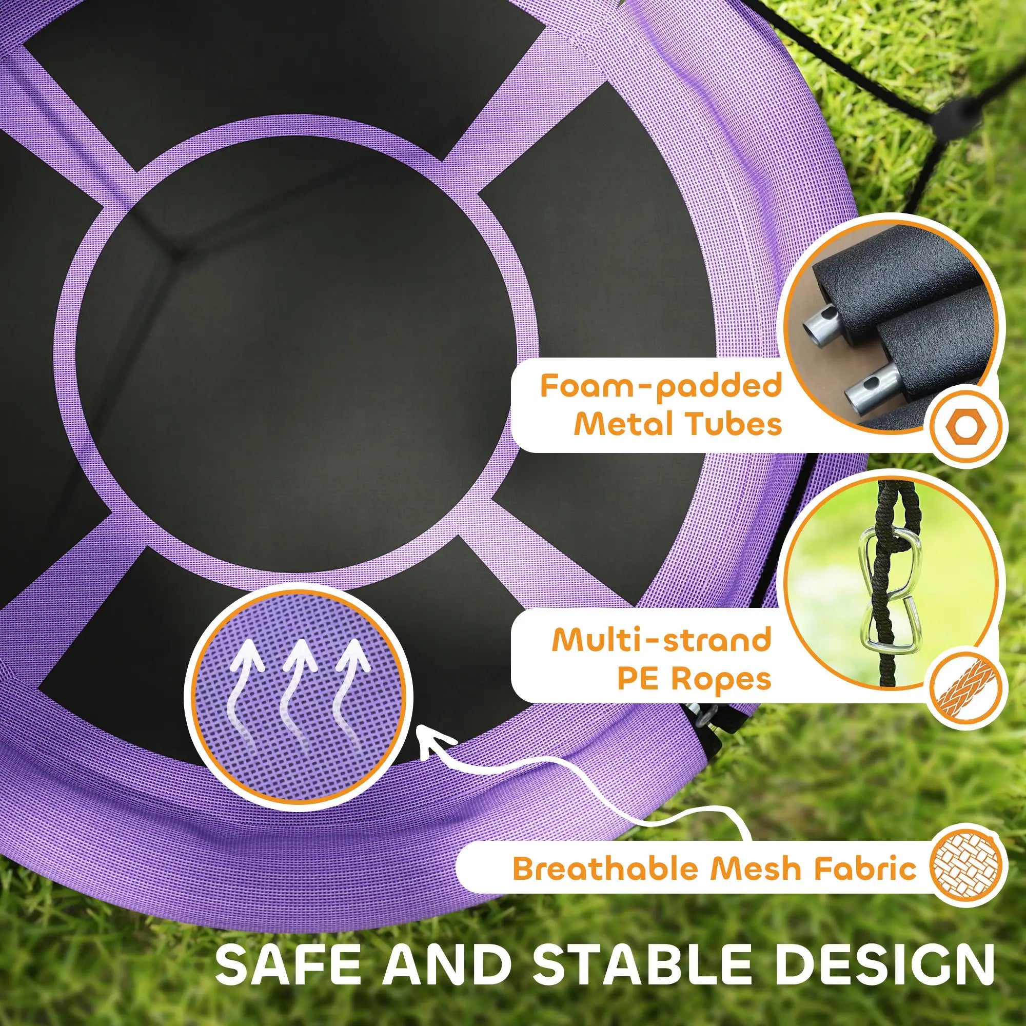 100cm Diameter Nest Seat, Height Adjustable, Kids Outdoor Playground, Purple Gym Sets & Swings at Gallery Canada