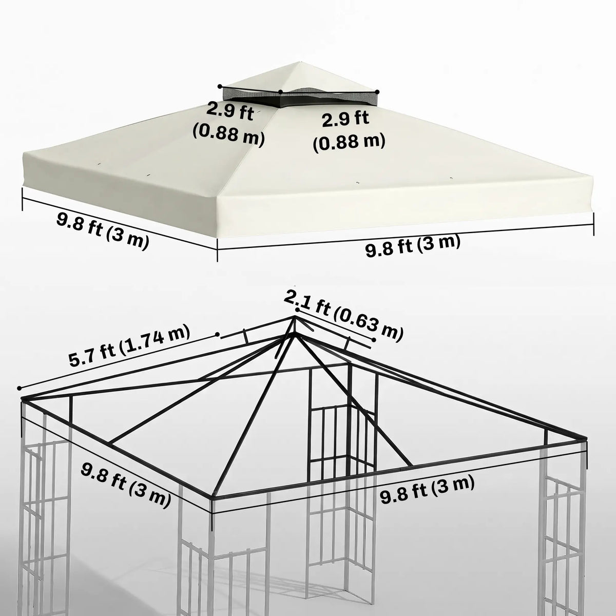 10' x 10' Gazebo Replacement Cover, UPF30+, 2-Tier Roof, Light Grey Gazebo Canopy Replacement at Gallery Canada