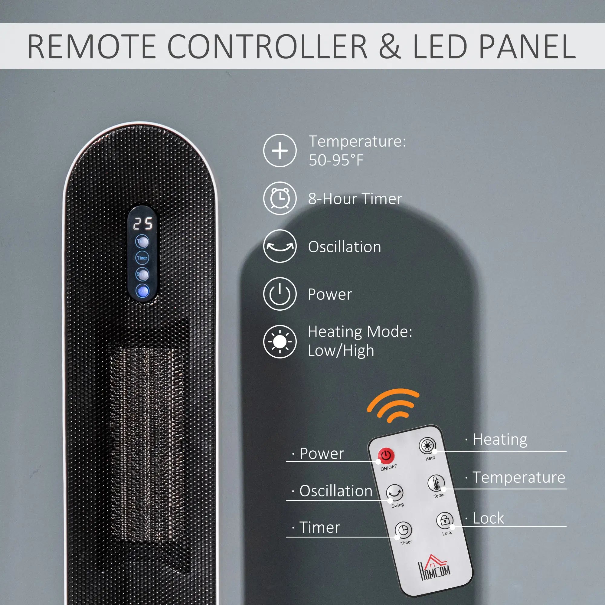 Ceramic Space Heater, Indoor Tower, 45 Degree Oscillation, Remote, 24H Timer, 1500W/1000W Electric Tower Heaters at Gallery Canada