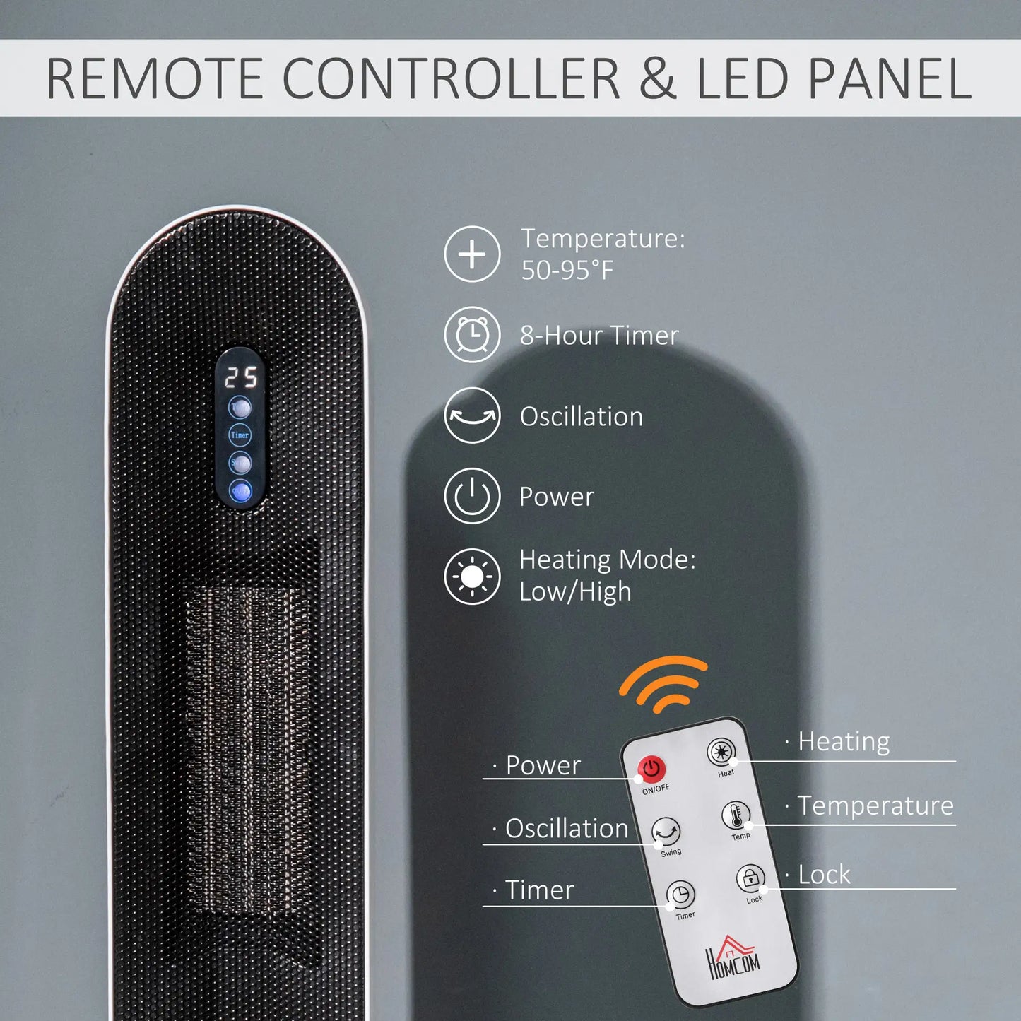 Ceramic Space Heater, Indoor Tower, 45 Degree Oscillation, Remote, 24H Timer, 1500W/1000W Electric Tower Heaters at Gallery Canada