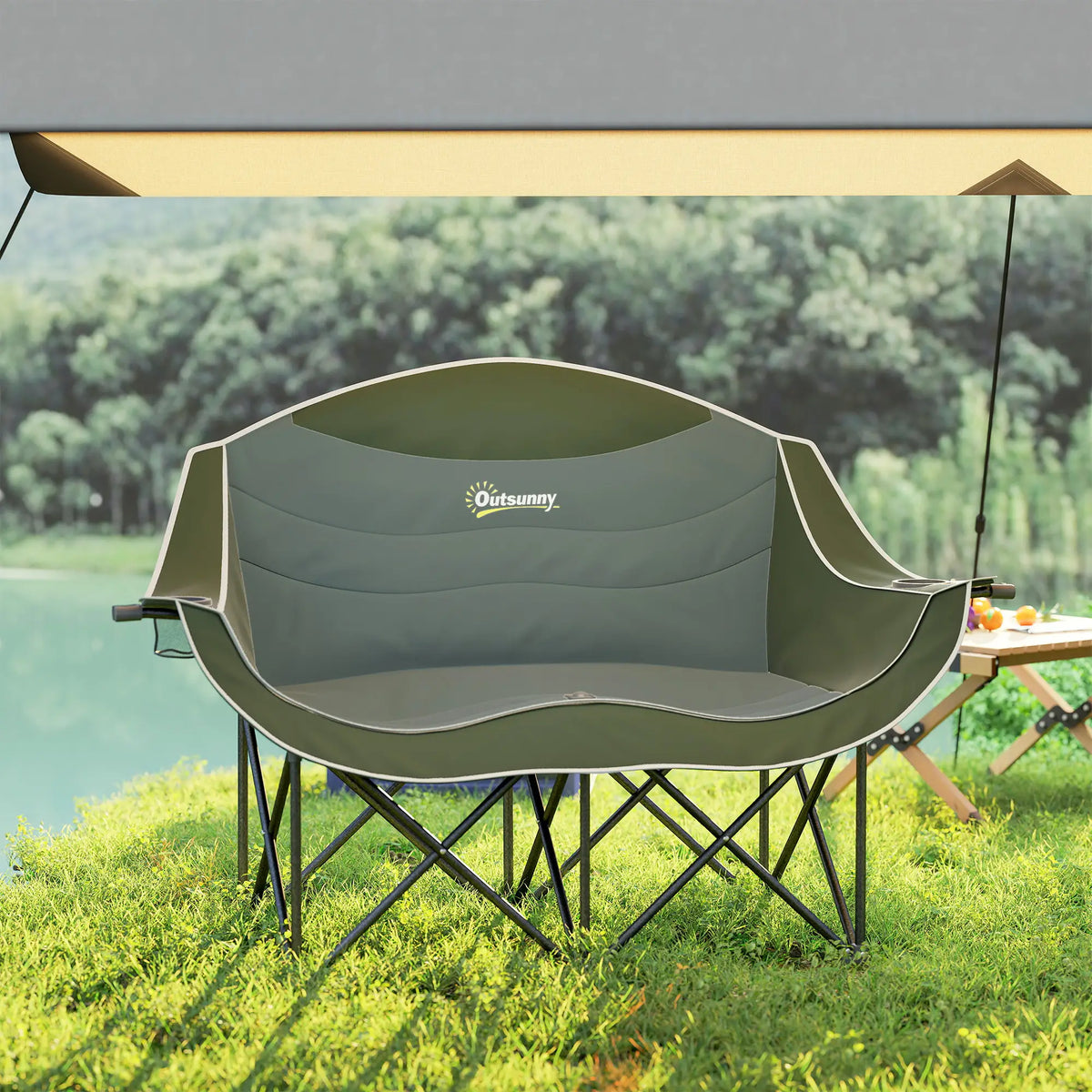 Portable Camp Chair, Double With Cup Holders, Carry Bag, 551 lbs, Dark Green Picnic Tables & Camping Chairs at Gallery Canada