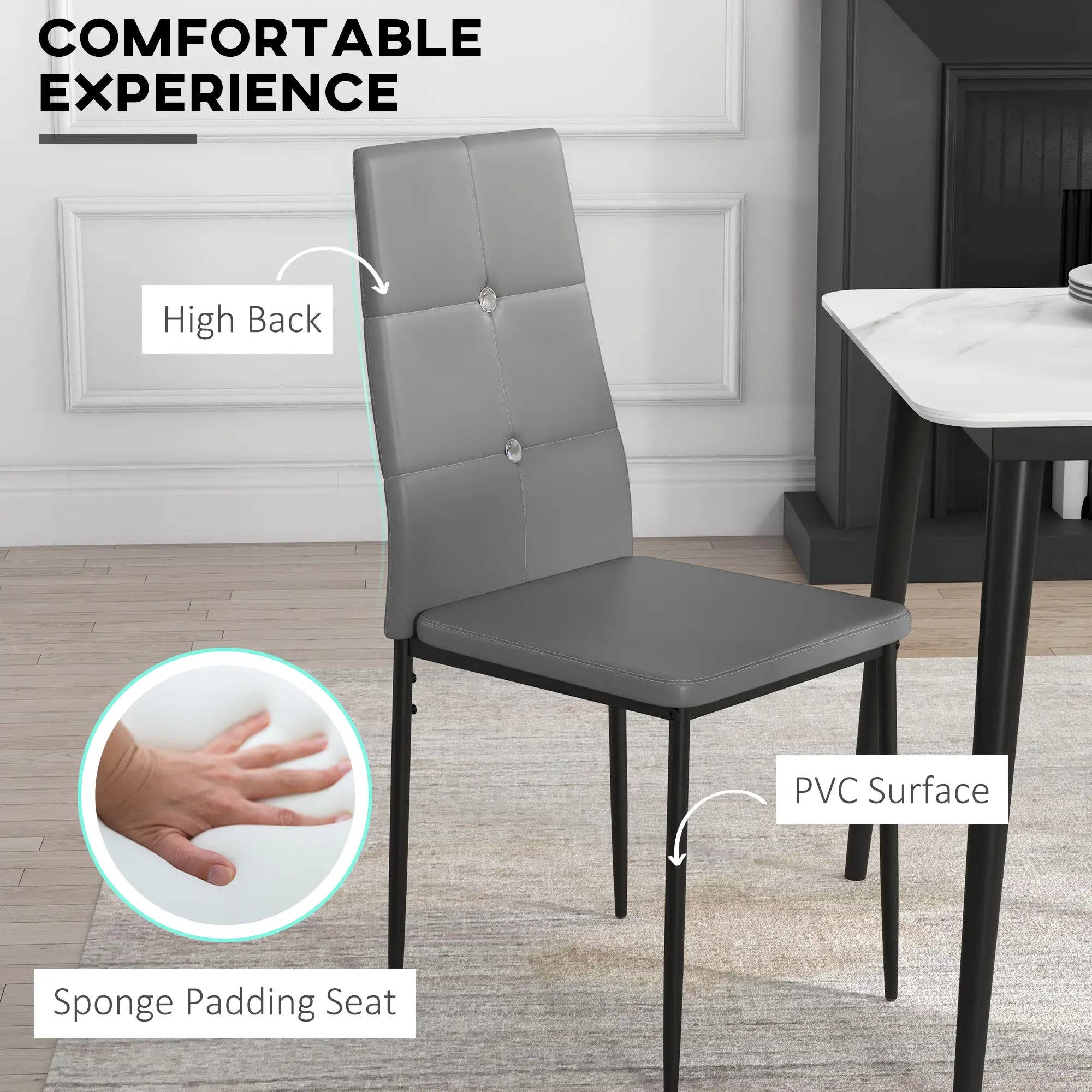 Modern Dining Chairs Set of 4, Upholstered Seat, Steel Legs, Grey Bar Stools at Gallery Canada