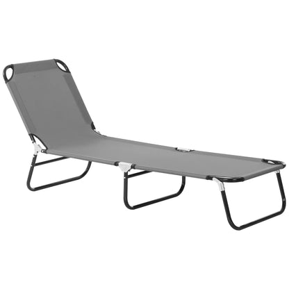 Outdoor Folding Lounge Chair, Reclining Back, Breathable Mesh, Grey Lounger Chairs Grey at Gallery Canada