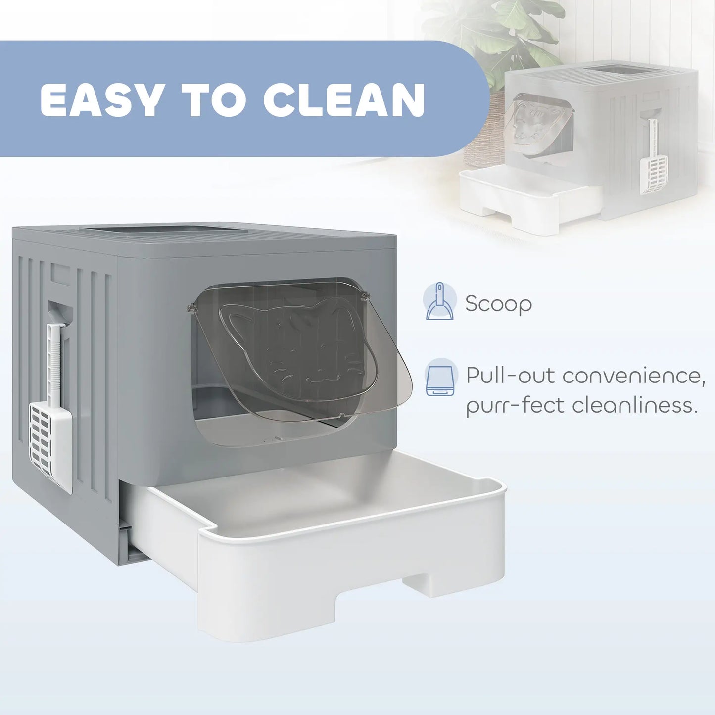 Foldable Cat Litter Box With Lid, Slide-Out Drawer, Scoop, Easy Clean, Grey Cat Litter Box Enclosures at Gallery Canada