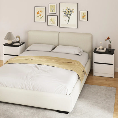 Modern Bedside Tables, Set of 2, 2 Drawers, White