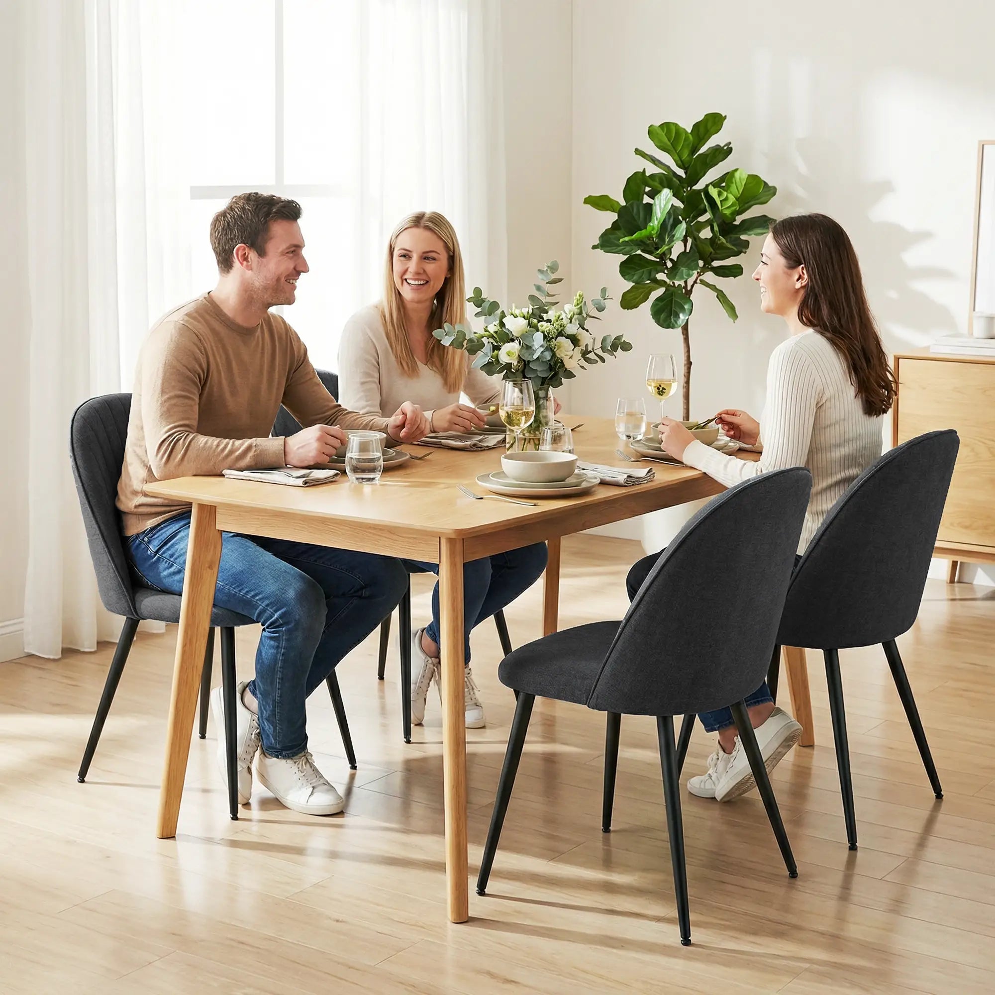 Modern Dining Chairs, Velvet Upholstered, Steel Legs, Black Dining Chairs at Gallery Canada