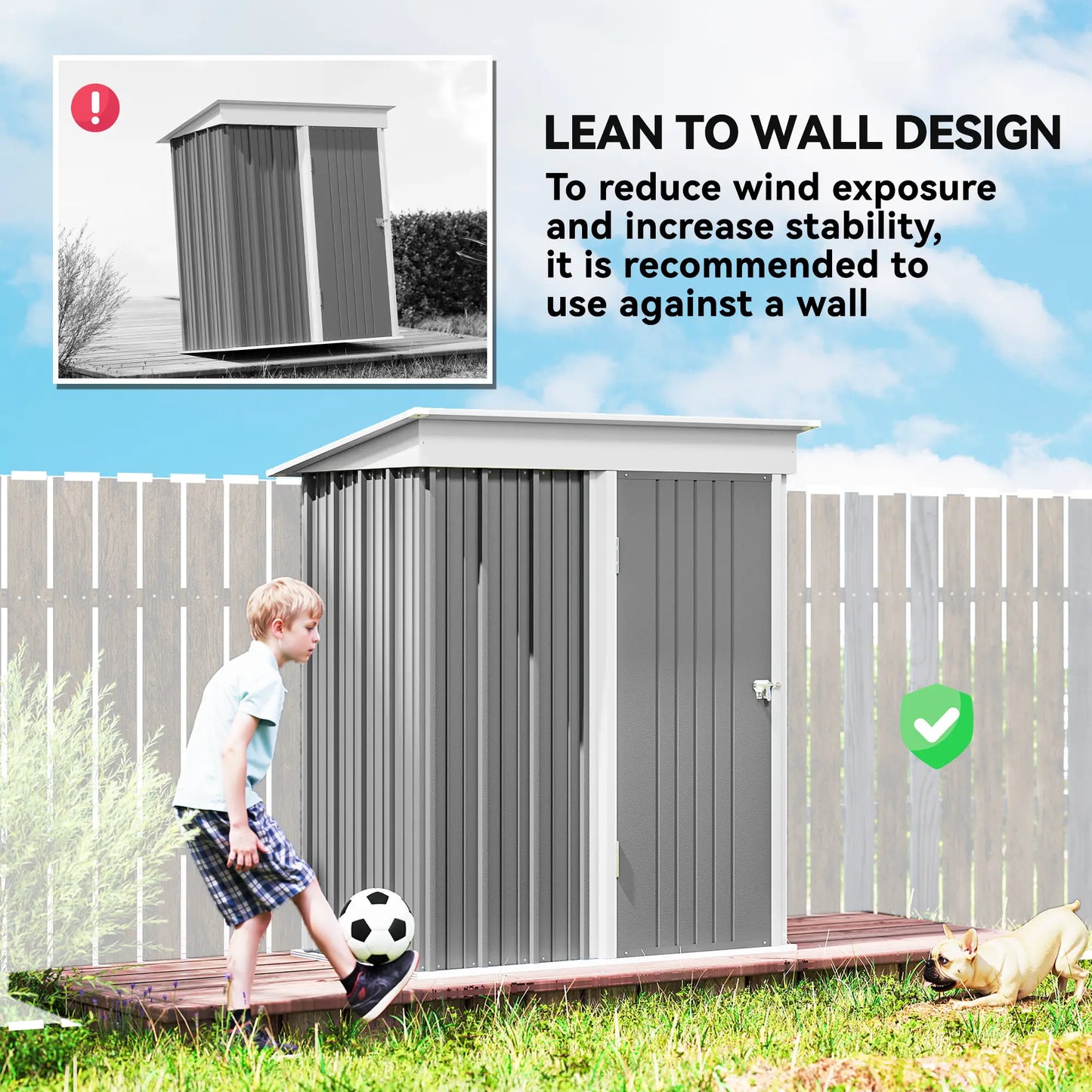 Outdoor Storage Shed, Steel Lean-To, Adjustable Shelf, 5'x3'x6', Grey Sheds at Gallery Canada