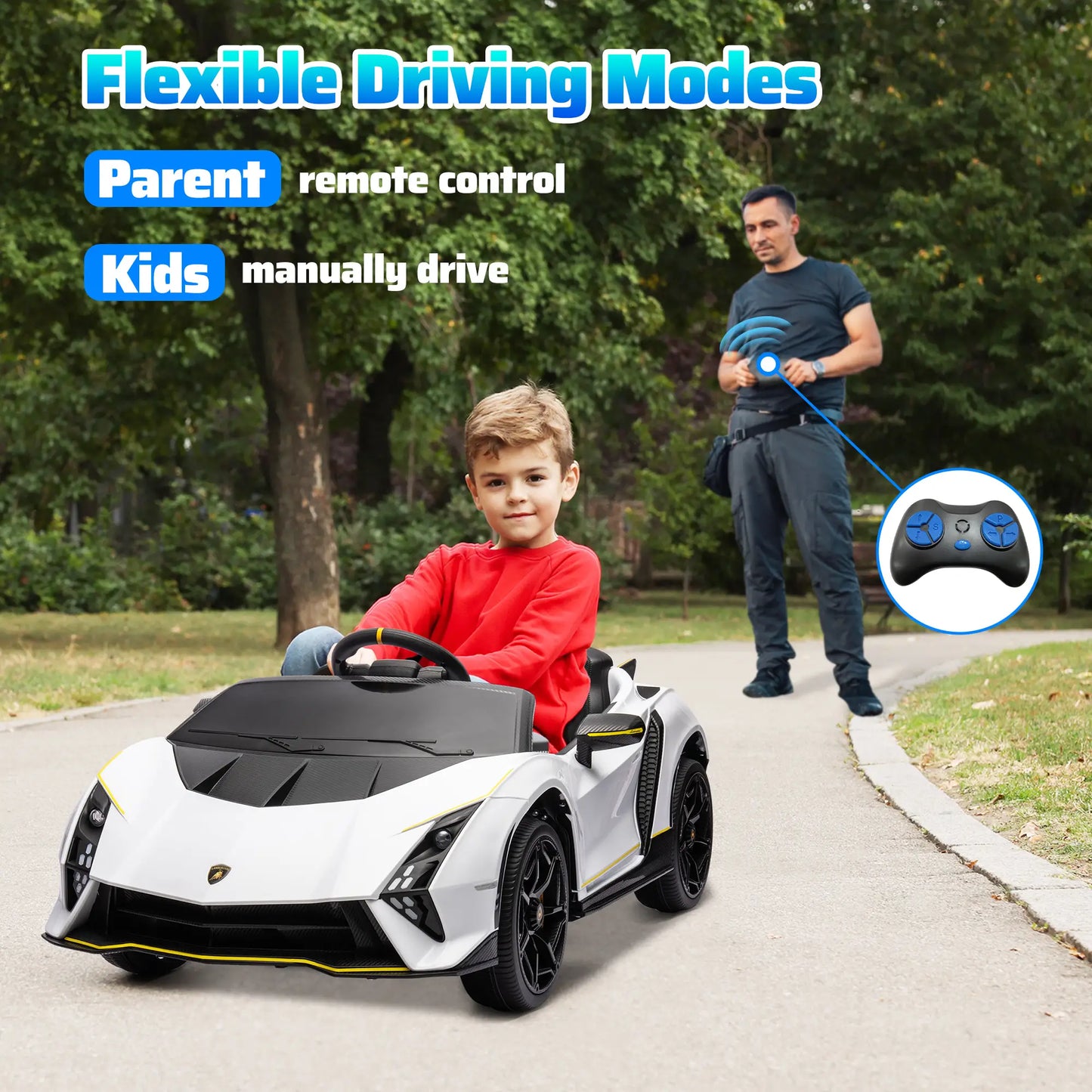 12V Lamborghini Kids Car, Remote Control, White Electric Toy Cars at Gallery Canada