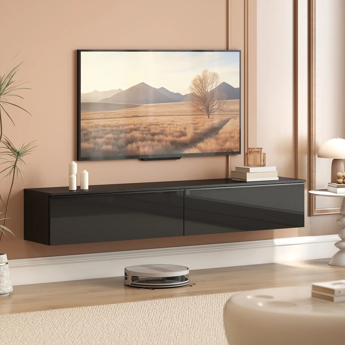 Wall Mounted TV Stand, Floating Cabinet With Storage, For TVs Up To 70", Black
