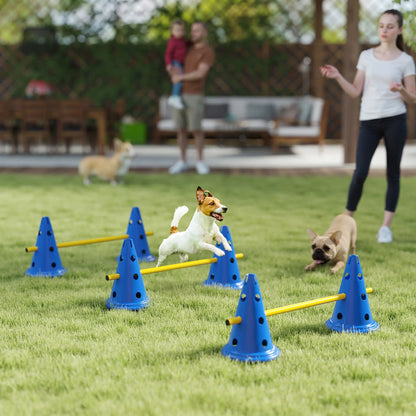 Dog Agility Hurdle Cone Set, Adjustable Obstacle Course, 6 Cones & Poles, Blue Dog Agility Training Equipment at Gallery Canada