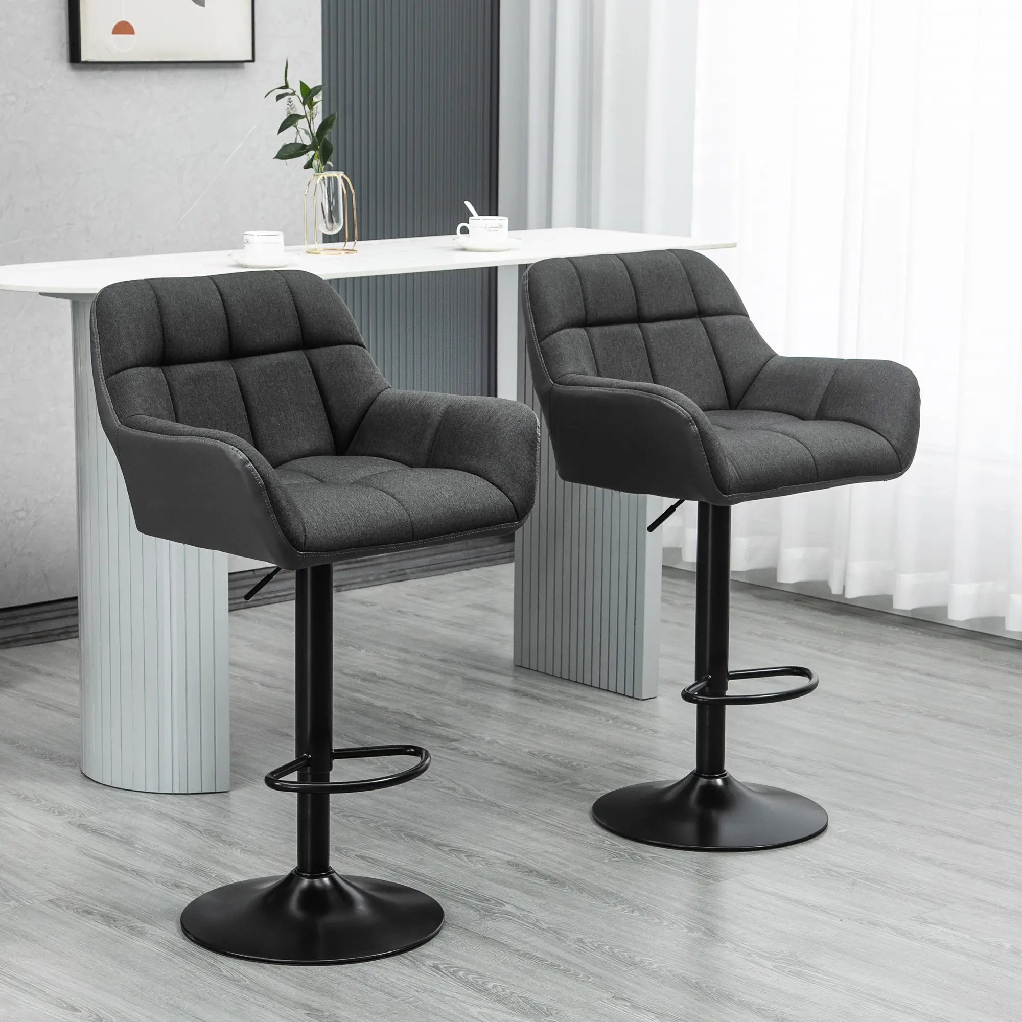 Swivel Barstools Set of 2, Adjustable with Footrest, PU Leather Back, Black, Grey Bar Stools at Gallery Canada