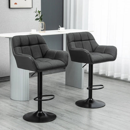 Swivel Barstools Set of 2, Adjustable with Footrest, PU Leather Back, Black, Grey Bar Stools at Gallery Canada