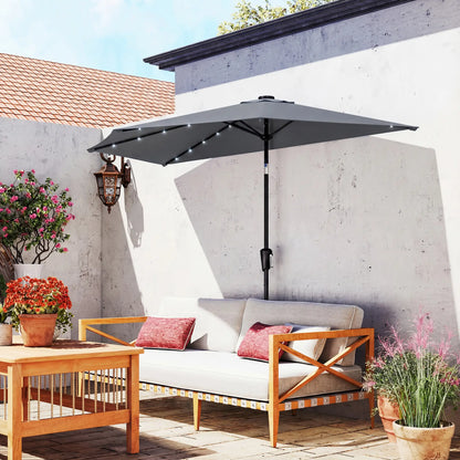 Half Patio Umbrella With Solar LED Lights, 9ft, Dark Grey Half Round Umbrellas at Gallery Canada