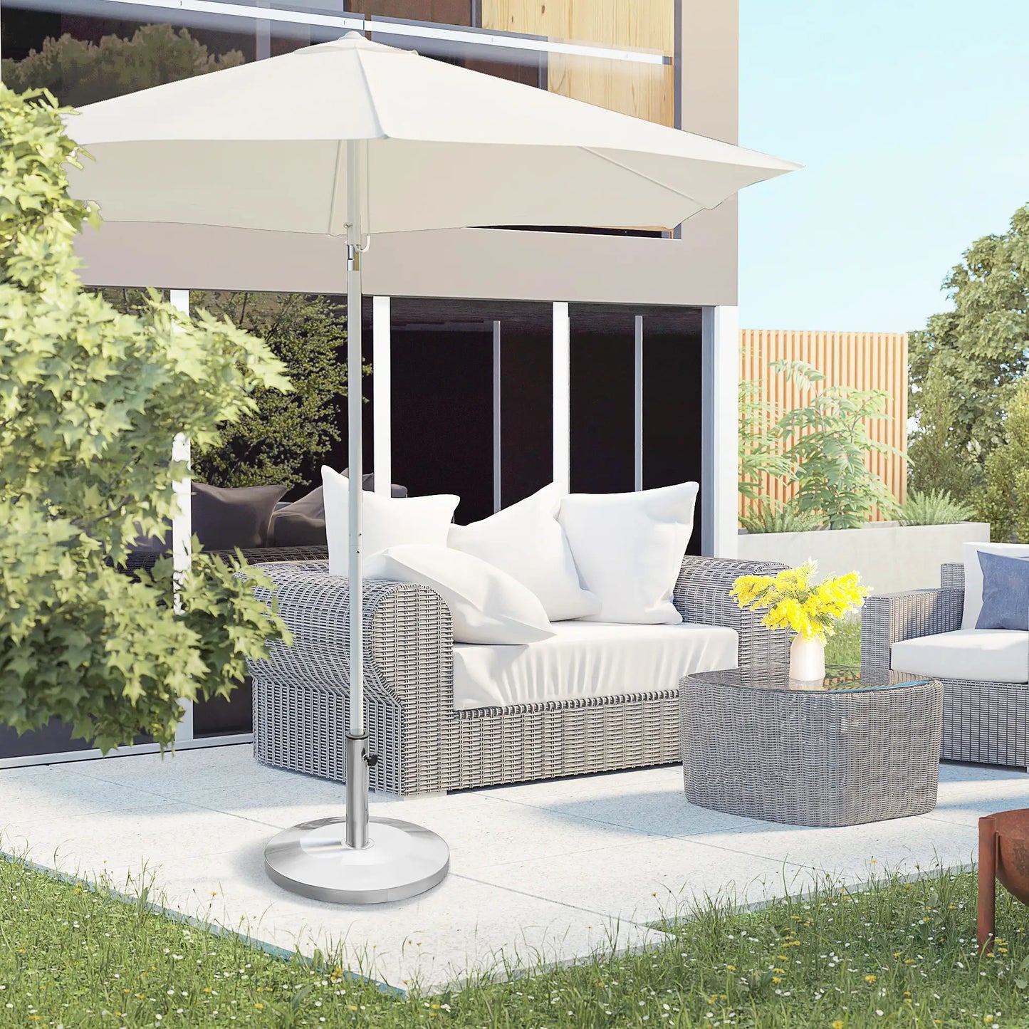 19" Round Patio Umbrella Stand, Stainless Steel Base, Silver Umbrella Bases at Gallery Canada