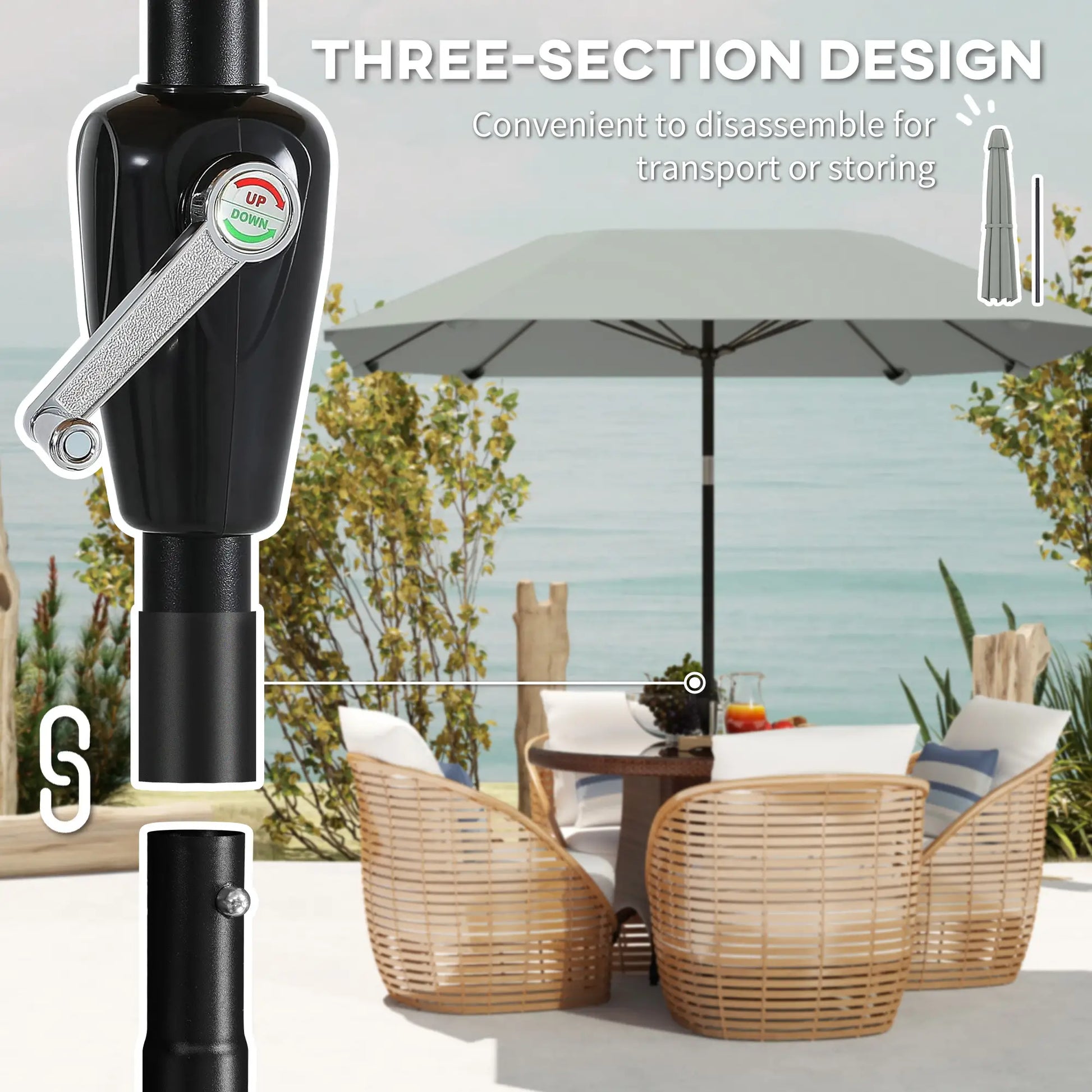 7.6FT Aluminum Patio Umbrella, 8 Ribs, Crank Tilt, Light Grey Sun Umbrellas at Gallery Canada
