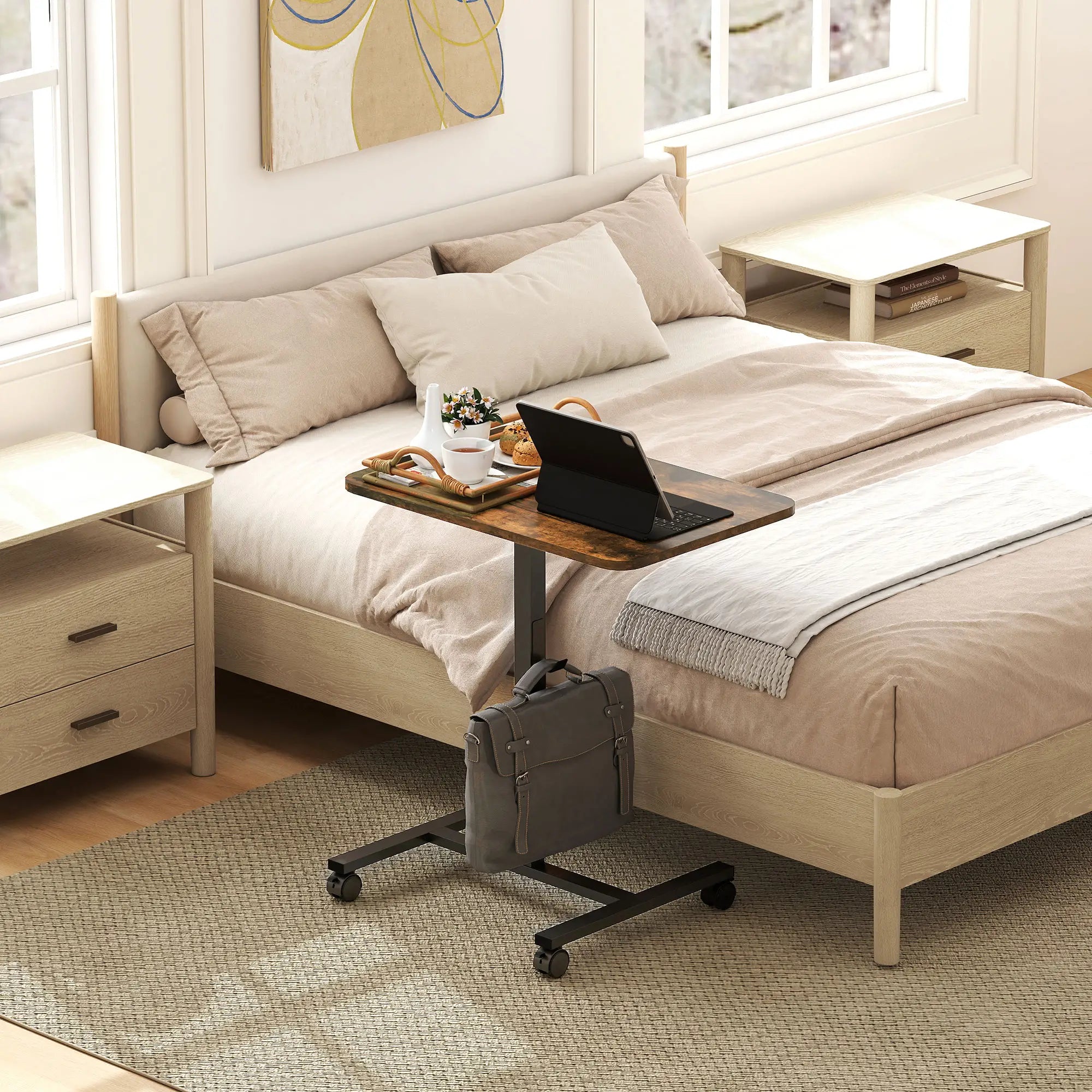 Height Adjustable Standing Desk, Pneumatic Sit Stand Desk, Rustic Brown Office Desks & Work Stations at Gallery Canada