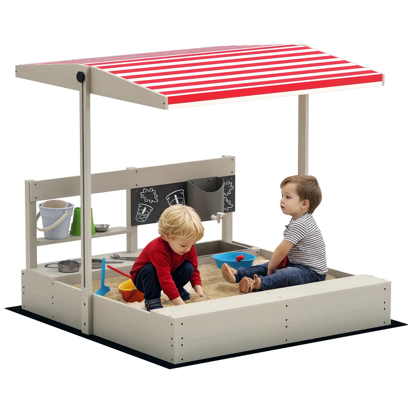 Kids Sandbox with Cover, Wooden Sand Box with Seat, Storage, 3-7 Years, Grey Sandboxes & Accessories Grey at Gallery Canada