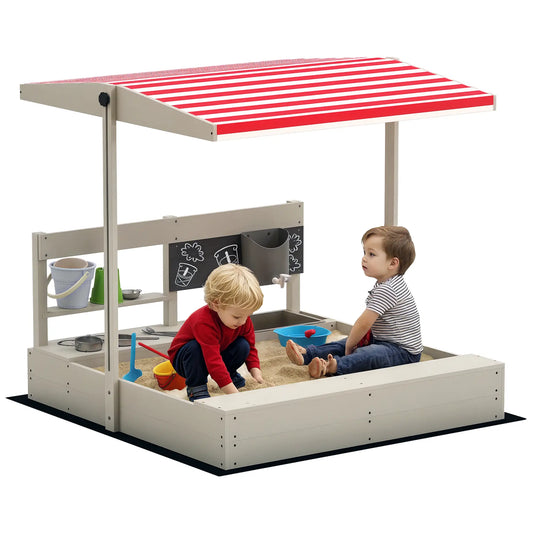 Kids Sandbox with Cover, Wooden Sand Box with Seat, Storage, 3-7 Years, Grey Sandboxes & Accessories Grey at Gallery Canada