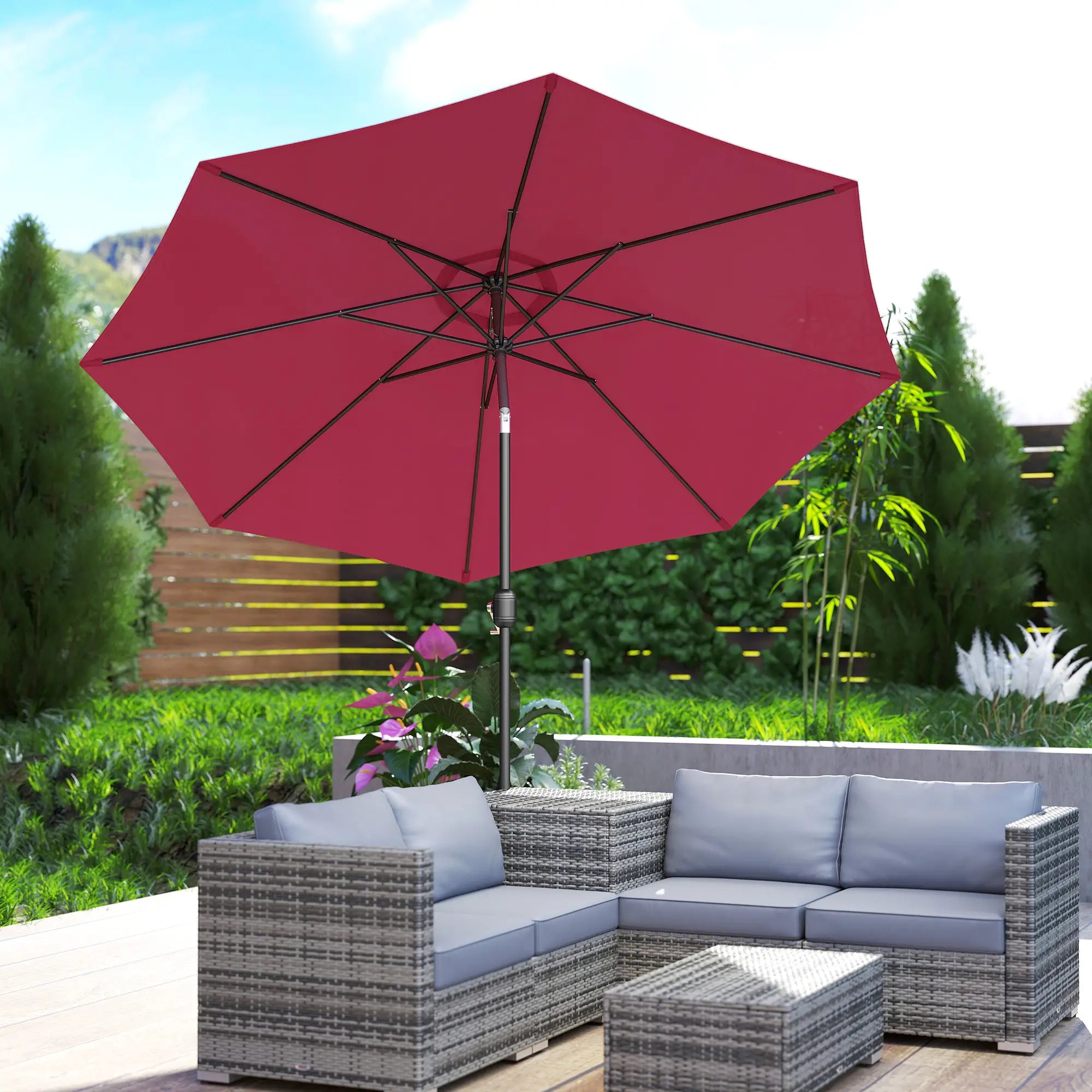 10' x 8' Round Market Umbrella, Crank Handle, Tilt, Wine Red Sun Umbrellas at Gallery Canada
