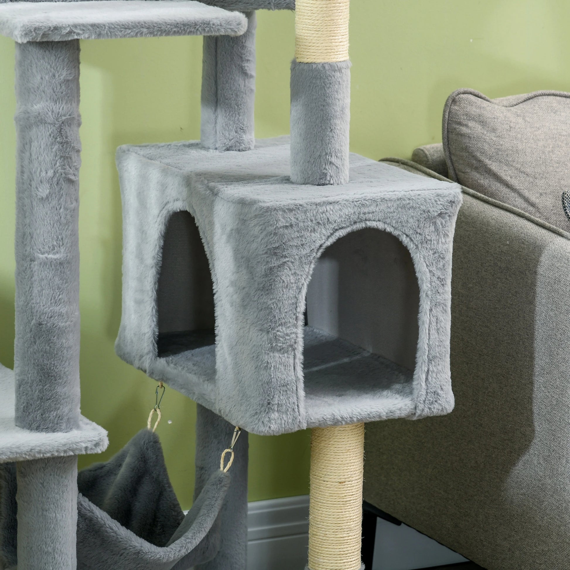 70" Tall Cat Tree, Multi-Level Tower with Hammock, Bed, Condo, Sisal Scratching Posts, Bluish Grey Cat Towers at Gallery Canada