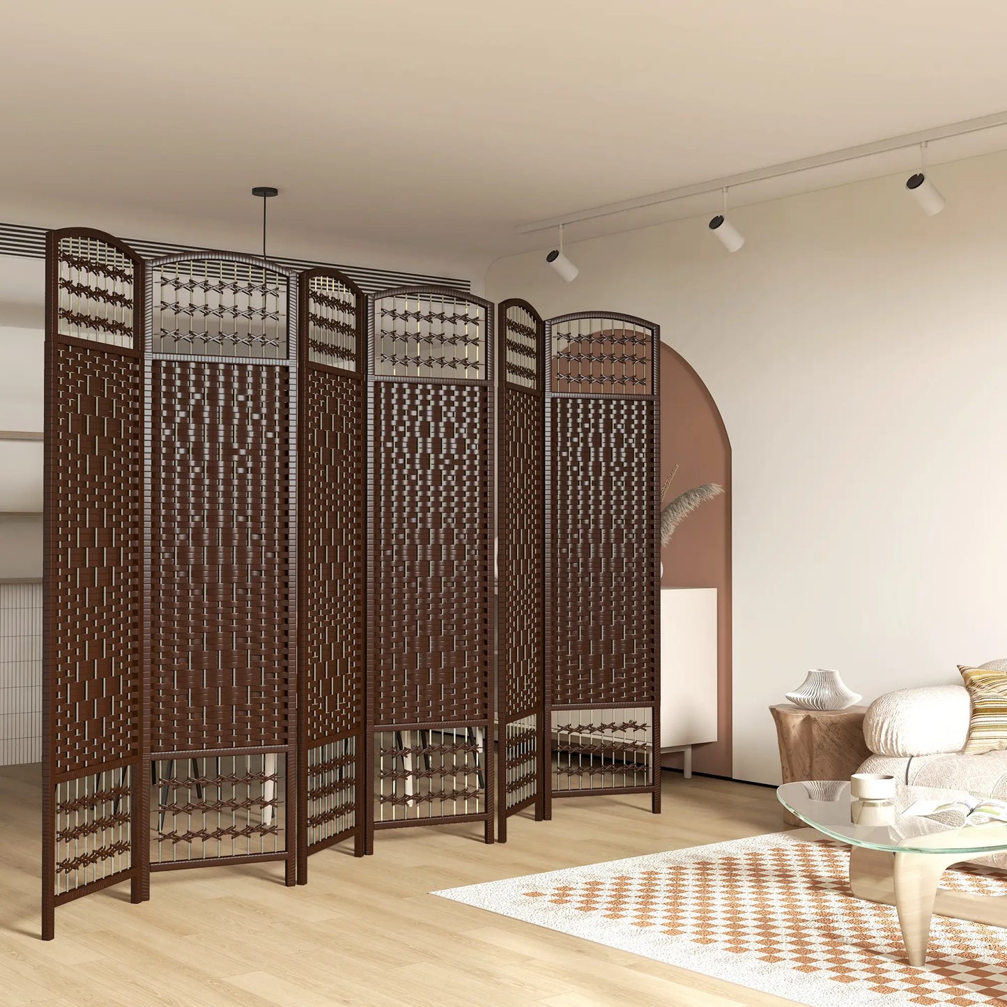 6 Panel Folding Room Divider, Portable Privacy Screen, Brown Room Dividers at Gallery Canada