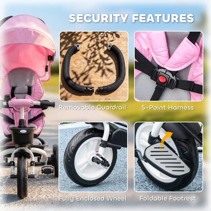 6 in 1 Toddler Tricycle, Parent Push Handle, Canopy, Storage Baskets, Pink Tricycles for Kids at Gallery Canada