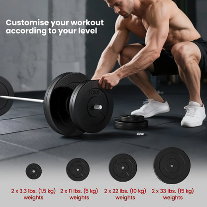 154 lbs Barbell Weight Set, Adjustable Weights, 67" Barbell Bar Dumbbells & Barbells at Gallery Canada