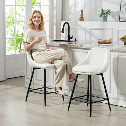 Ensemble de 2 tabourets de bar de 26 pouces, pivotants rembourrés, blanc crème