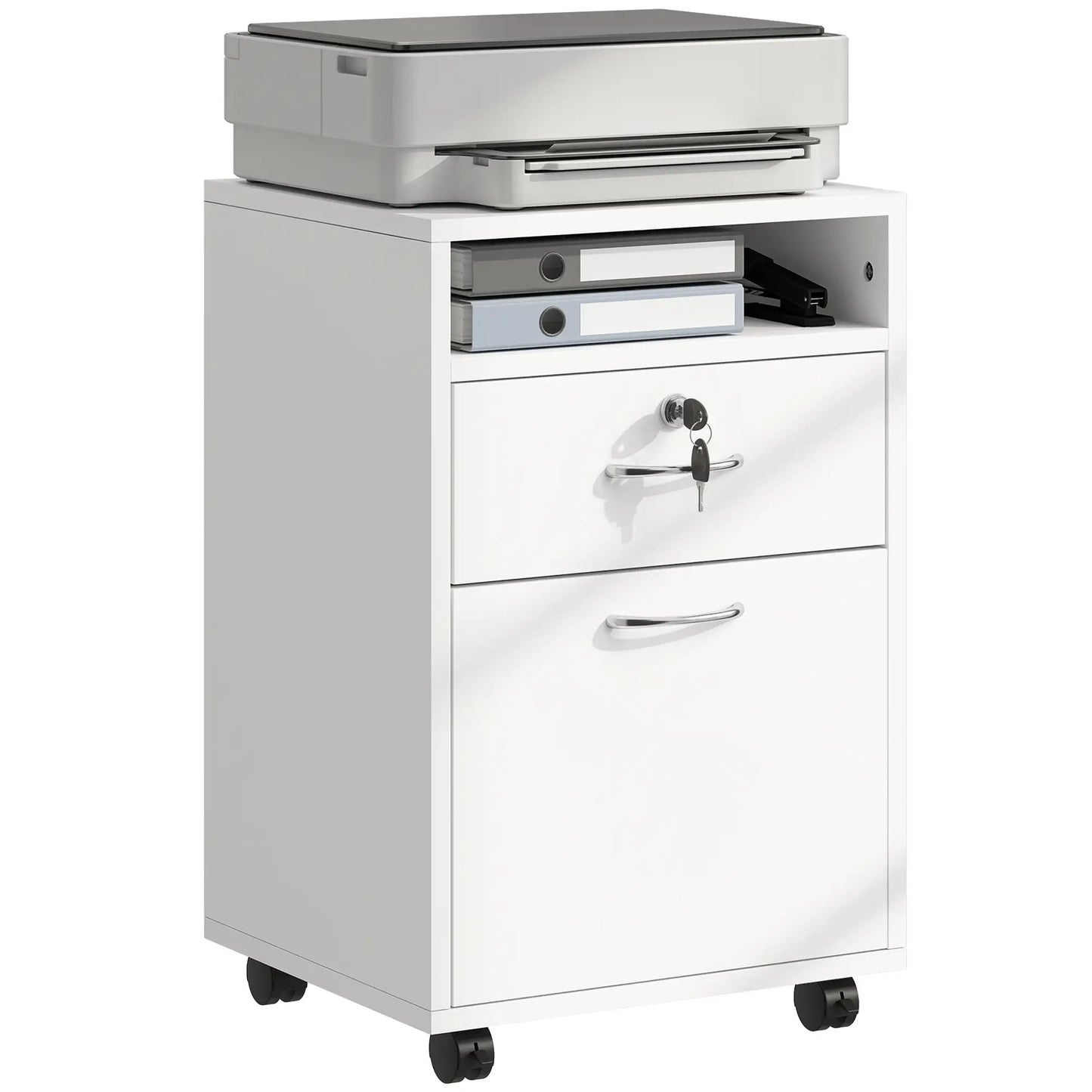 24" Vertical Filing Cabinet with Lock, Mobile, White Office Cabinets & Cupboards White at Gallery Canada