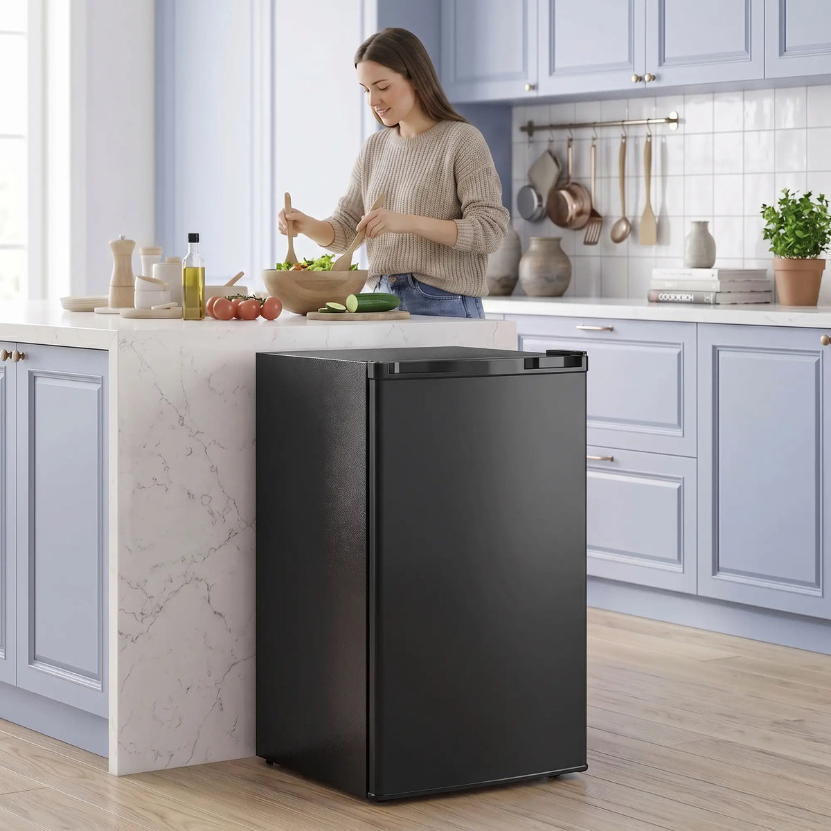 3.2 Cu Ft Mini Fridge, Single Door Compact Refrigerator, Black, Black