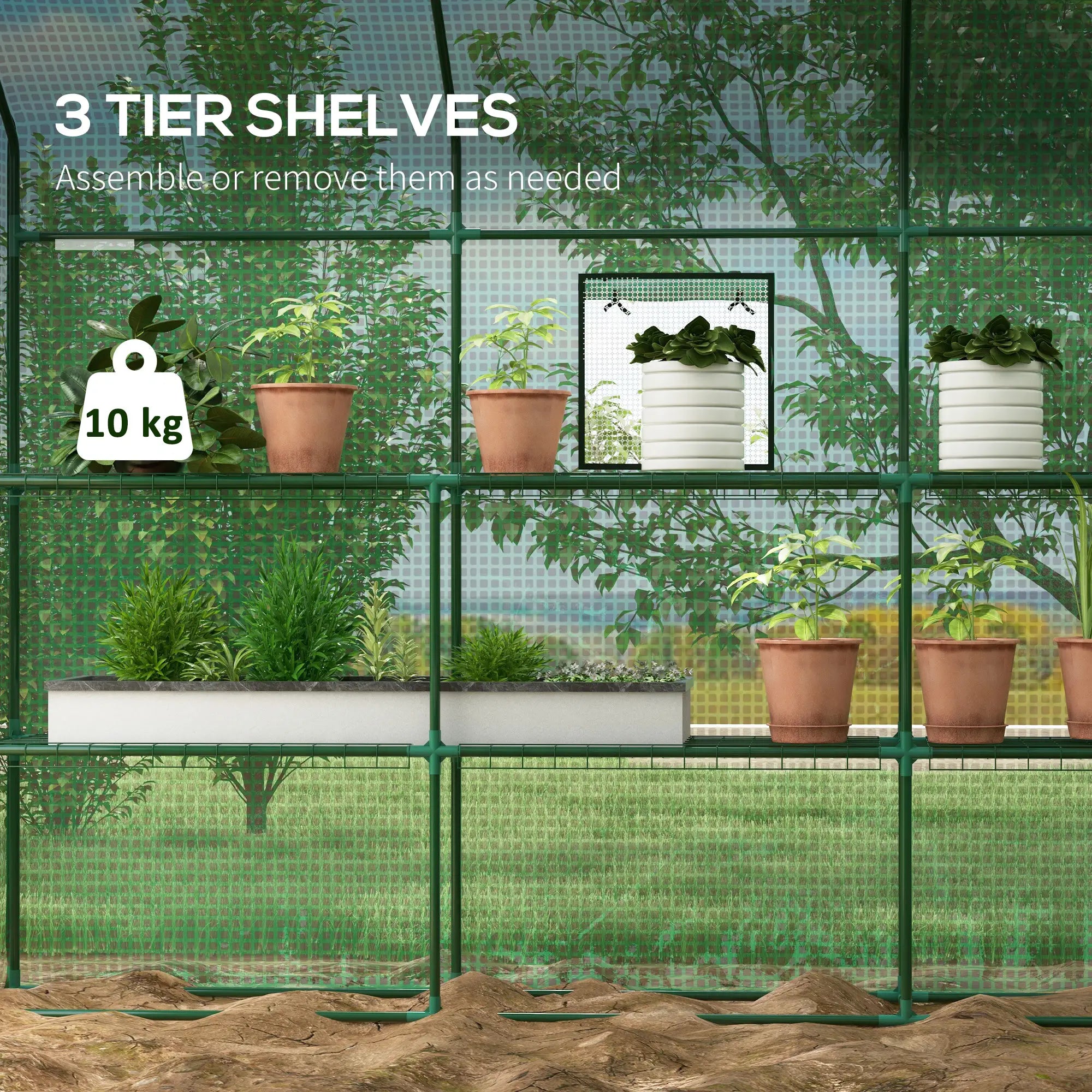 Walk-in Greenhouse, 3 Tier, Roll-up Door, Mesh Windows, 140 x 213 x 190 cm, Green Walk In Greenhouses at Gallery Canada