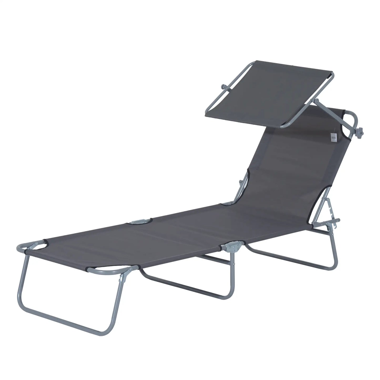 Outdoor Lounge Chair, Adjustable Folding Chaise, Tanning Chair with Shade, Grey Lounger Chairs Grey at Gallery Canada