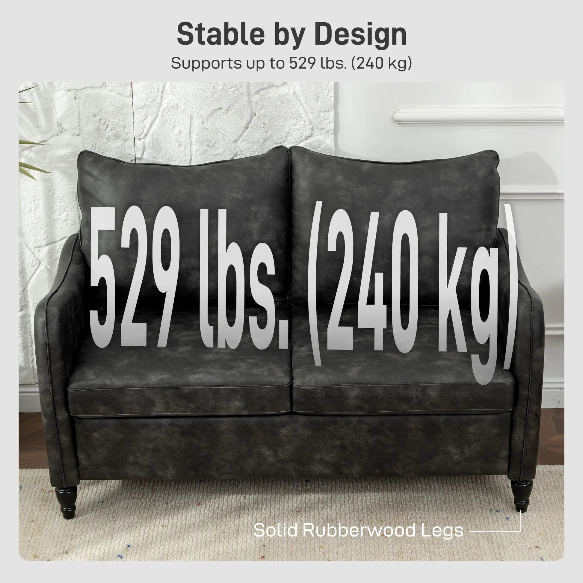 55" Loveseat Sofa, 2 Seater with Wood Legs, PU Leather, Grey 2-Seater Sofas at Gallery Canada