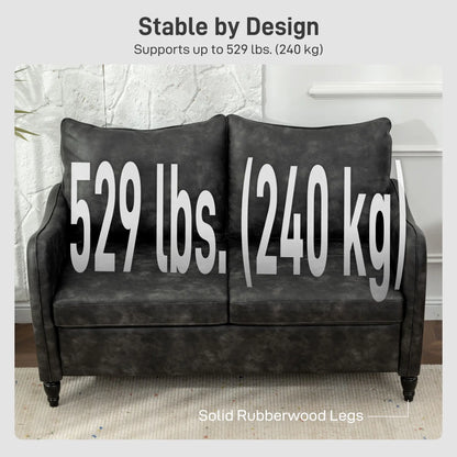 55" Loveseat Sofa, 2 Seater with Wood Legs, PU Leather, Grey 2-Seater Sofas at Gallery Canada